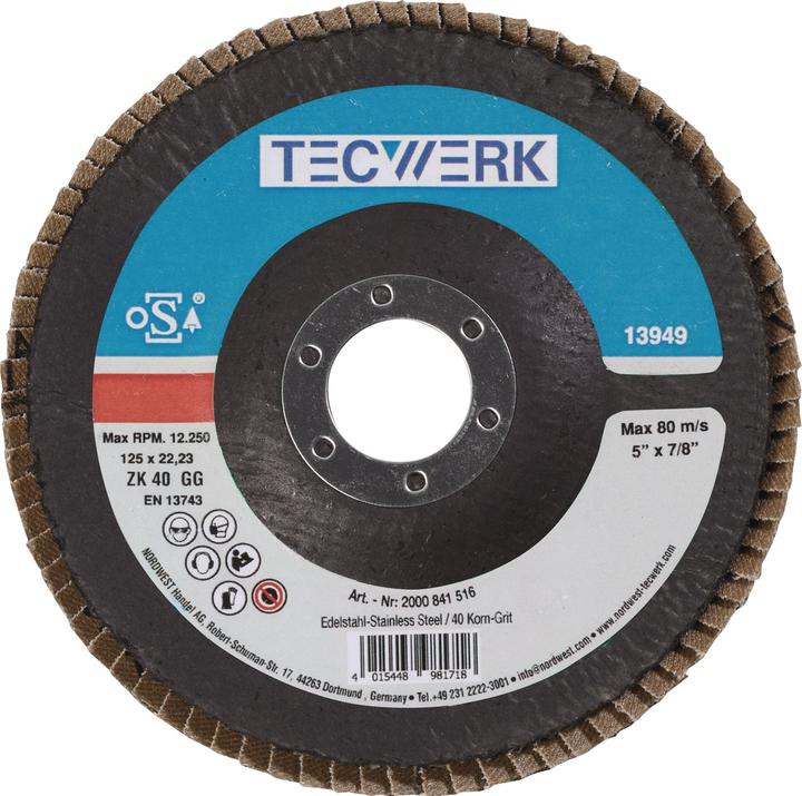 Tecwerk Fächerscheibe Ø 125 mm Körnung 40 flach INOX Zirkonkorund (40)
