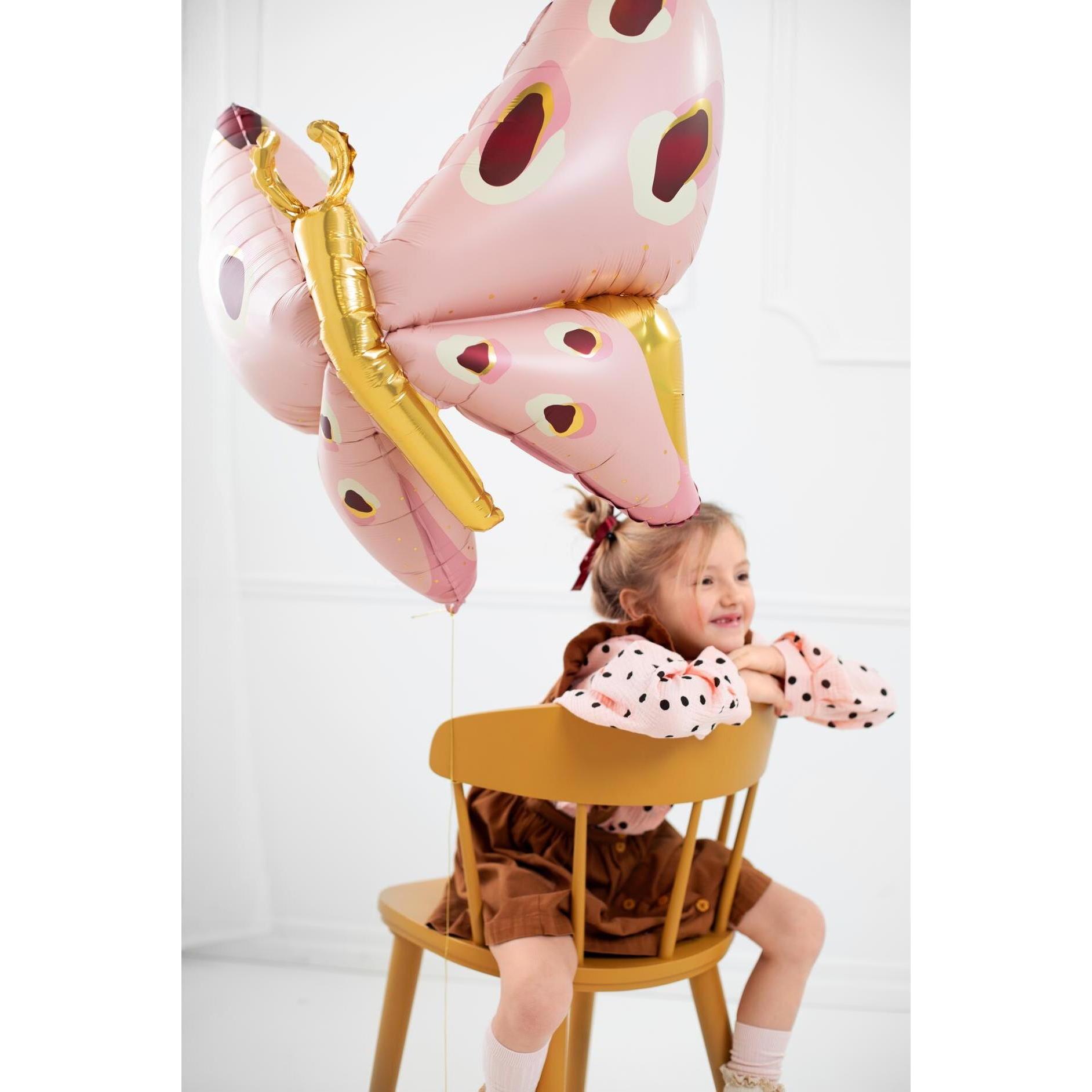 Thumbnail - Partydeco Folienballon Schmetterling 120 x 87 cm, Gold/Rosa