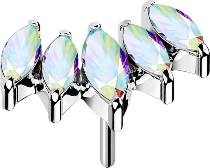 Actual product image Star Piercing Threadless fan silver with five multicolour crystals (without brass, Titanium)