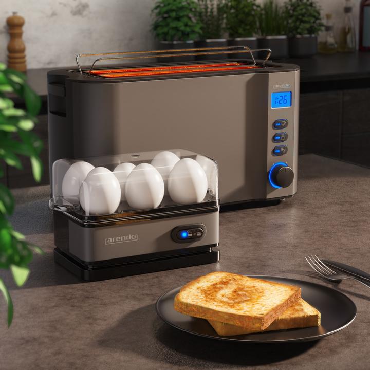 Image du produit Arendo Ensemble petit-déjeuner, grille-pain 4 tranches avec grille à brioches et cuiseur à oeufs pour 6