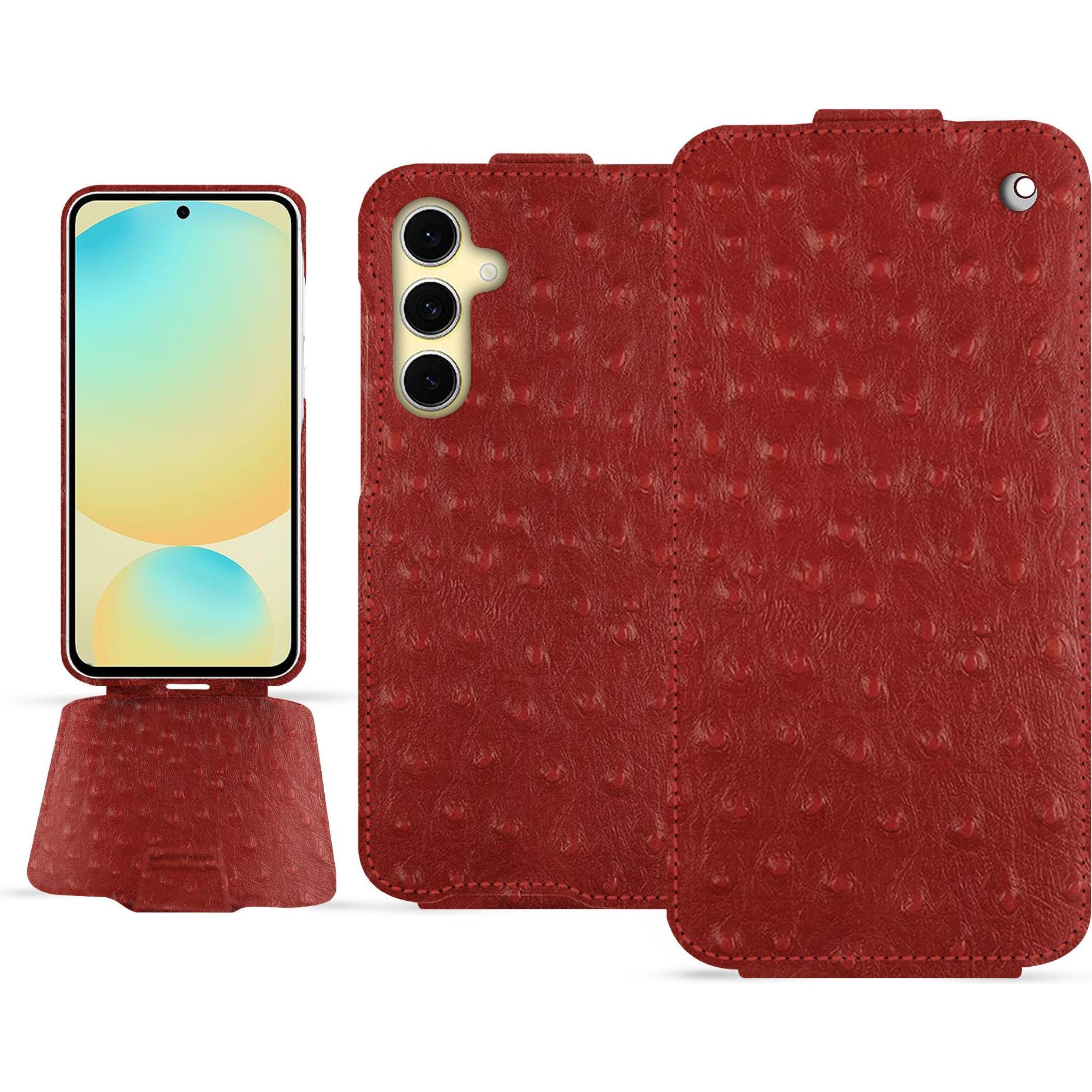 Noreve Lederschutzhülle vertikal (Samsung Galaxy S24 FE), Smartphone Hülle, Rot