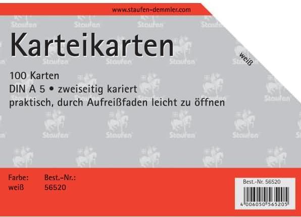 Staufen Karteikarte A5 kariert weiss (A5, 180 g/m², 100 x)