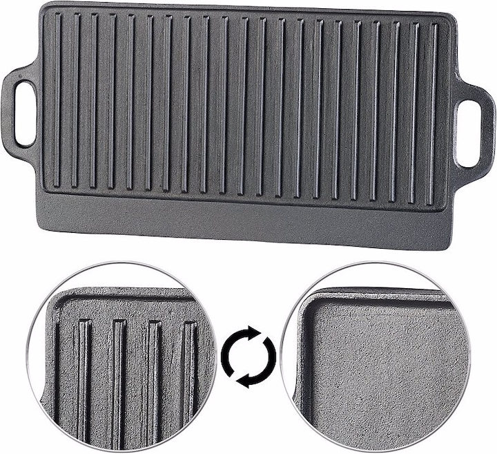 Produktbild Rosenstein & Söhne Gusseiserne Wende-Grillplatte für Ofen, Herd & Grill