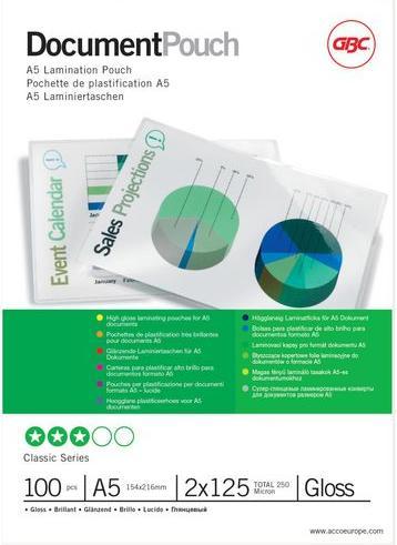 Image du produit GBC Feuille de plastification (A5, 100 pcs, 125 µm)
