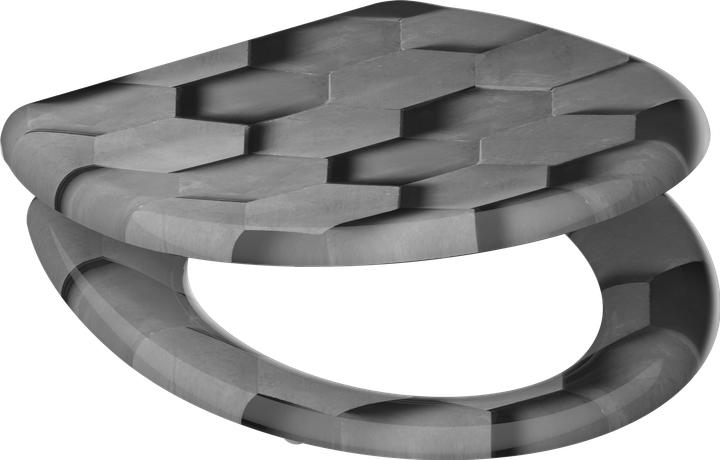 Actual product image Schütte Thermoset toilet seat WC seat GREY HEXAGONS Soft-close mechanism Quick-release fastener 82392