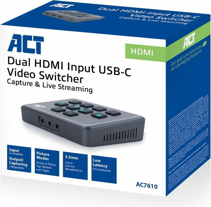 Produktbild ACT Dual HDMI input USB-C Video Switcher for capturing and live streaming