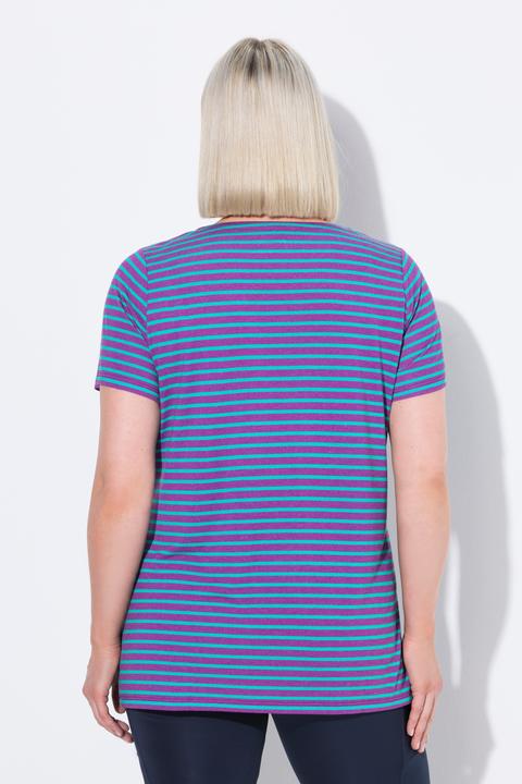 Image du produit Ulla Popken T-shirt technique rayé, col en V et manches courtes, coupe Classic (42, 44)