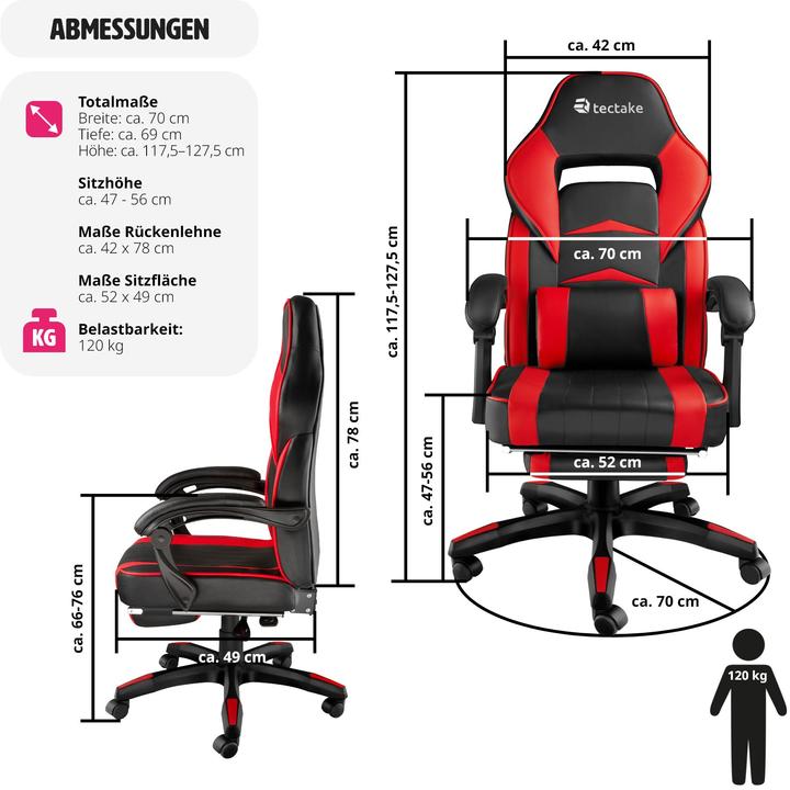 Image du produit tectake Chaise de bureau Racing Comodo avec repose-pieds