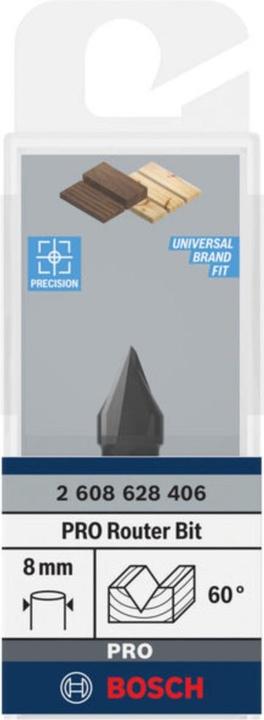 Produktbild Bosch Professional Zubehör V-Nutfräser, 8 mm, D1 11 mm, L 14 mm, G 45 mm, 60°