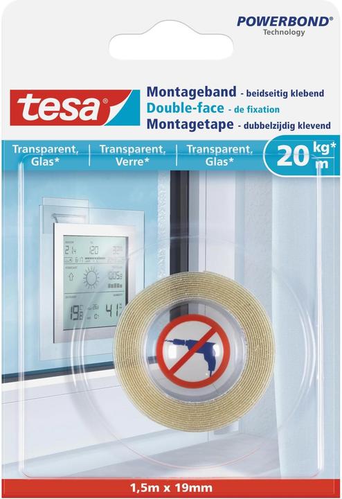Produktbild tesa Montageband für Glas, doppelseitiges Montageklebeband (19 mm)