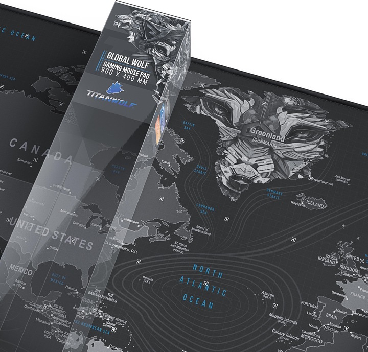 Actual product image Titanwolf Gaming mouse pad XXL, smooth fabric, speed mouse mat, 900 x 400mm surface, globe (XXL)