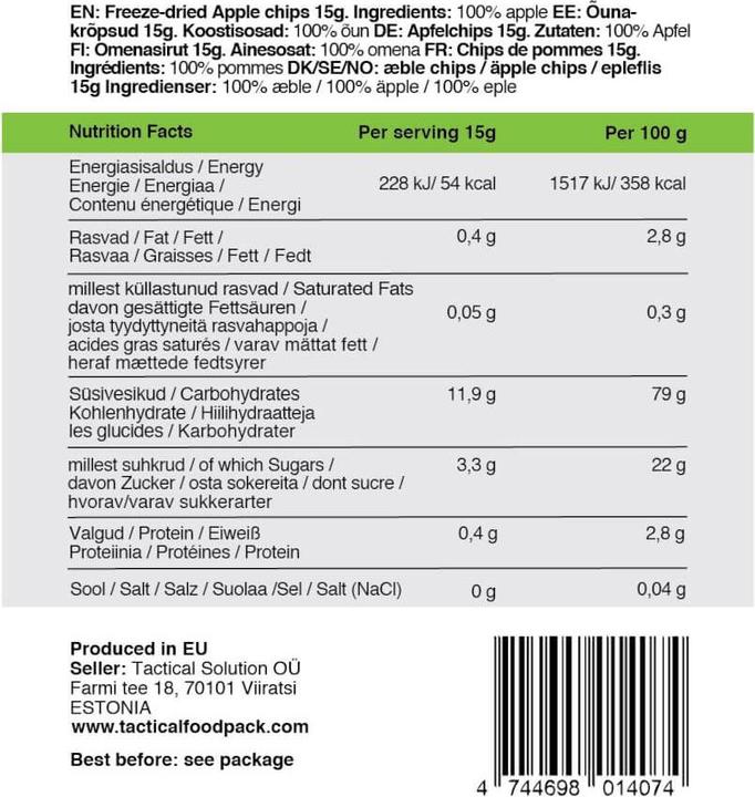Nährwerte und Zutaten Tactical Foodpack Chips