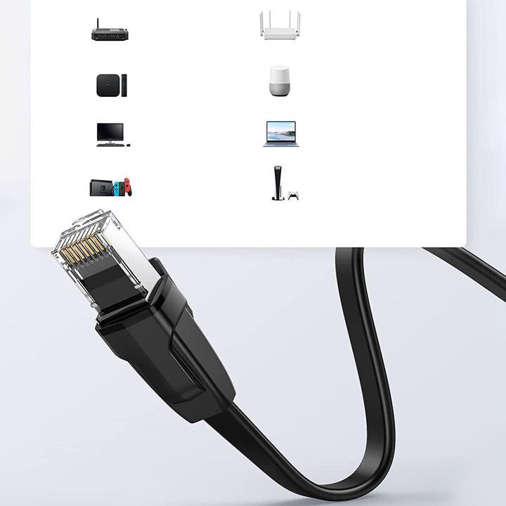Actual product image Ugreen Ethernet RJ45 Flat Network Cable, Cat.6, UTP, 8m (Black) (UTP, CAT6, 8 m)