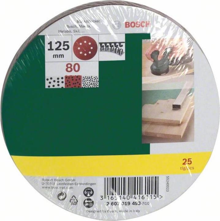 Actual product image Bosch Zubehör Sanding sheet set for random orbital sanders, 25-piece, 8 holes, 125 mm, 80 (80)