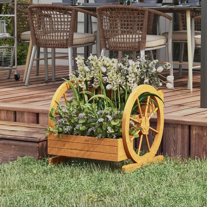 Immagine prodotto Swisshandel24 Hochbeet aus Holz, Blumenkasten mit 3 Etagen, Gemüsebeet mit Wagenrad-Dekor, Kräuterbeet mit Entwäss