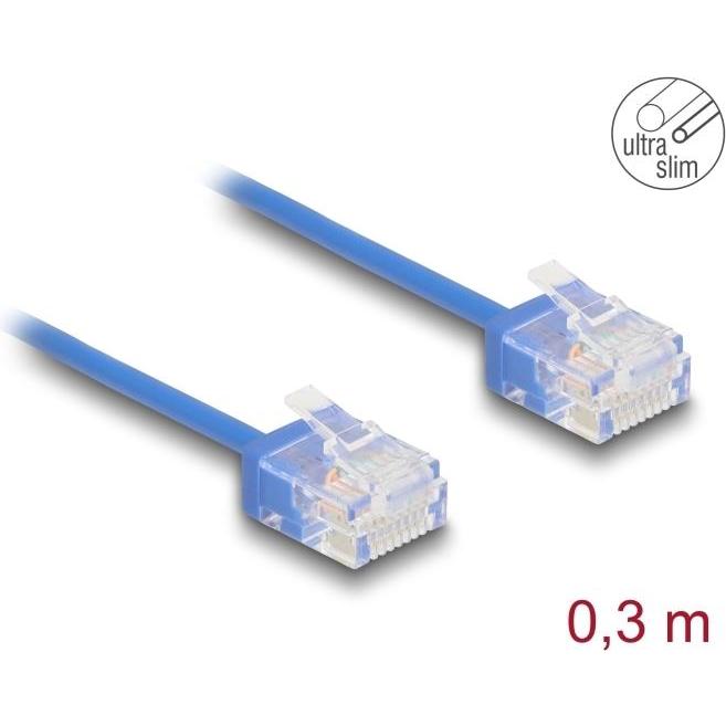 Delock RJ45 Netzwerkkabel Cat.6 UTP Ultra Slim 0,3 m blau mi (U/UTP, CAT6, 0.30 m), Netzwerkkabel