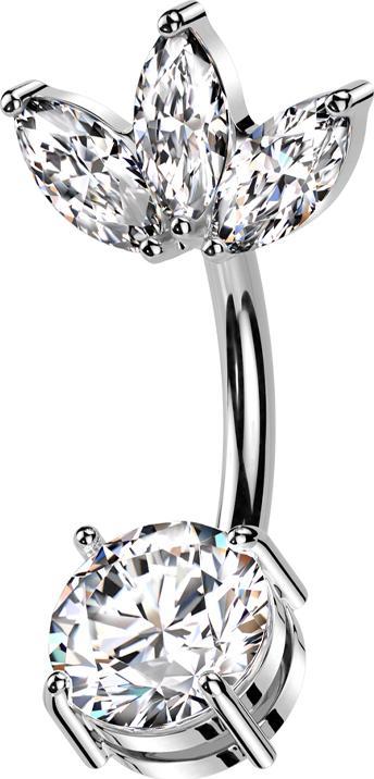 Produktbild Star Piercing Banane silber Blatt drei Ovale Kristalle silber und Kristall silber gefasst (Messing, Chirurgenstahl 316L)