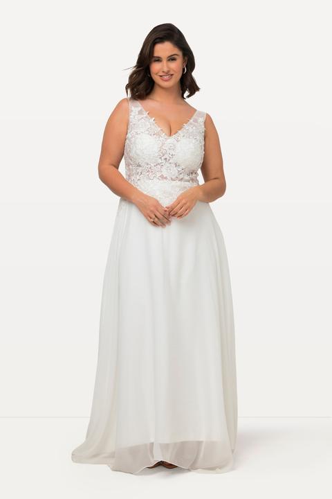 Produktbild Ulla Popken Brautkleid, A-Linie, Schleppe, V-Ausschnitt, ärmellos (48)