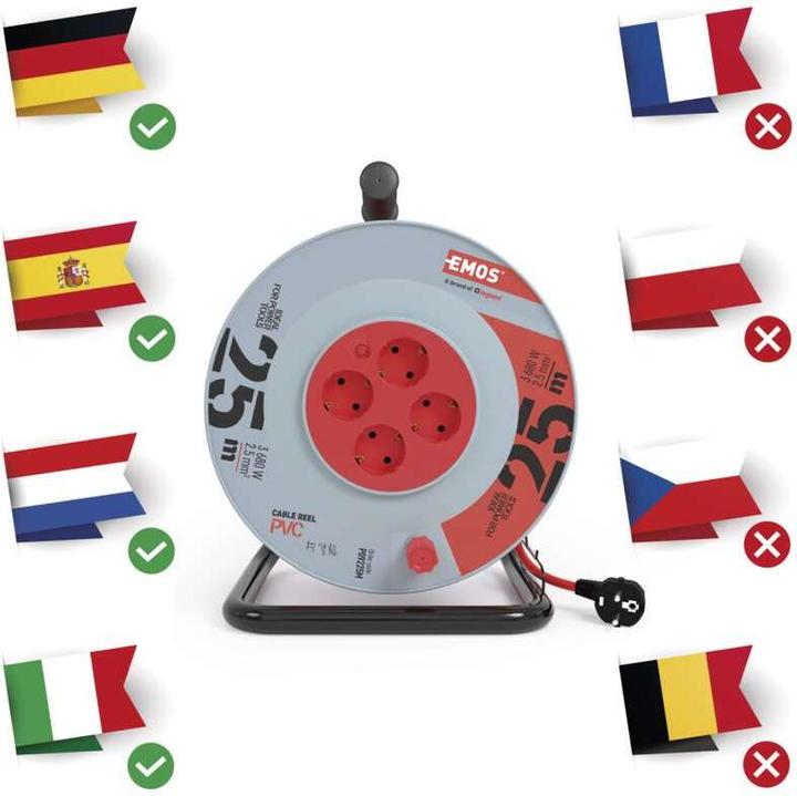 Produktbild Emos Kabeltrommel 2,5 mm | Schuko 25 m (25 m, 2.50 mm²)