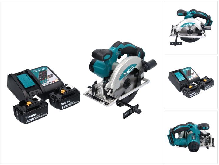 1x Makita DSS 610 Akku Handkreissäge, 2x Makita BL 1830 B 18 V 3,0 Ah Akku (197599-5), 1x Makita DC 18 RC Akku Schnell Ladegerät (195584-2)