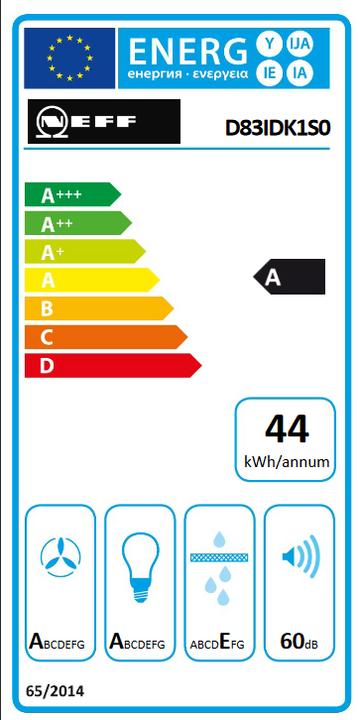 Energie-Label Neff N 30, Wandesse, 80 cm, Klarglas schwarz bedruckt, D83IDK1S0 (Wandhaube)
