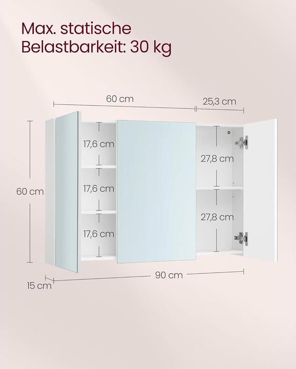 Actual product image Vasagle Spiegelschrank Weiss, 60 x 15 x 55 cm (60 x 15 x 55 cm)