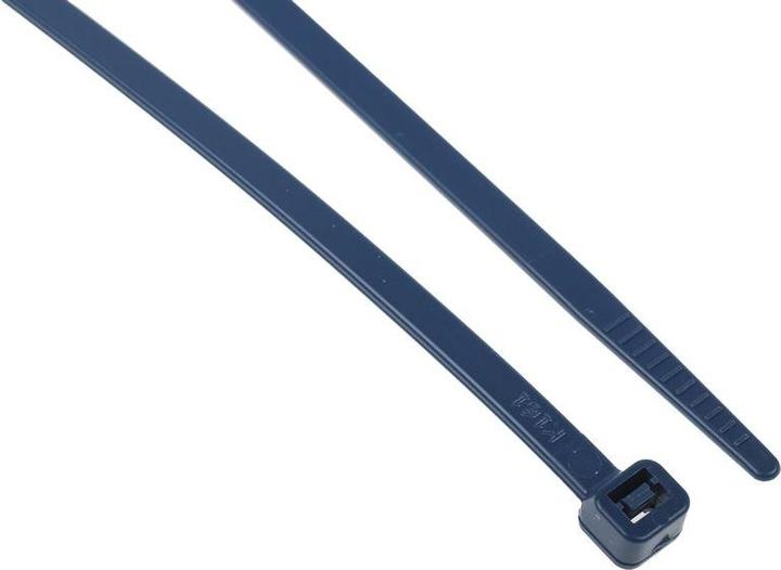 Actual product image RS PRO Cable ties with detectable metal content 400 x 4.6mm, polyamide 6.6 MP, 147.1N, blue (Plastic cable ties, 400 mm)