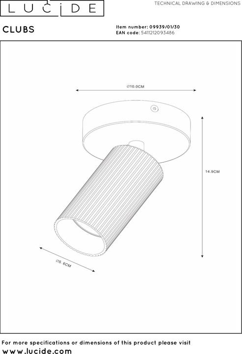 Produktbild Lucide CLUBS - Deckenstrahler - 1xGU10 - Schwarz 09939/01/30 (GU10)