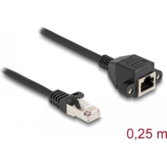 Thumbnail - Delock RJ50 Verlängerungskabel Stecker zu Buchse S/FTP 0,25 m schwarz (S/FTP, 0.25 m), Netzwerkkabel