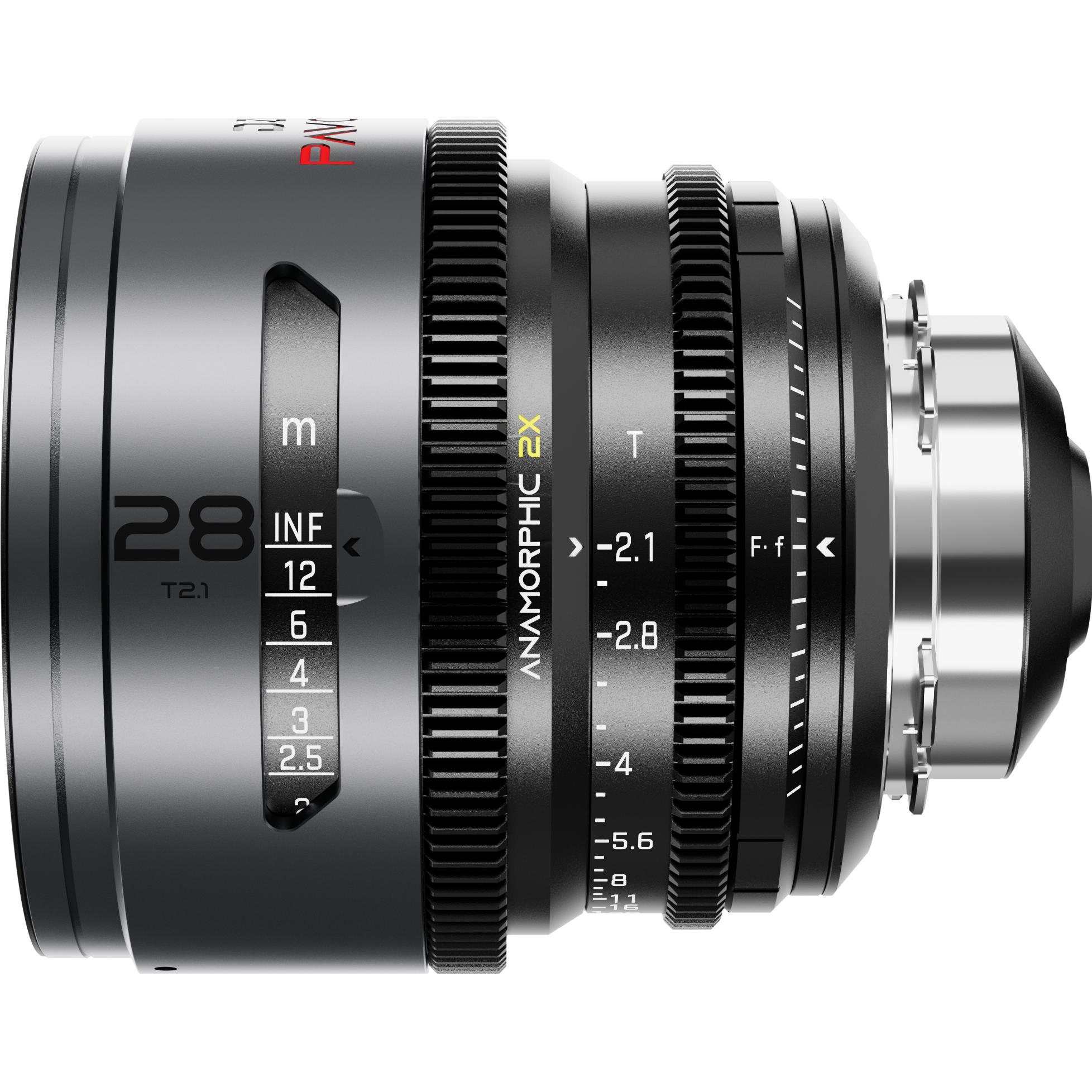 Thumbnail - Dzofilm Pavo 2x Anamorphic 28mm T2.1 for PL/EF Mount (S35) metric - Golden Coating (PL, APS-C / DX), Objektiv, Schwarz