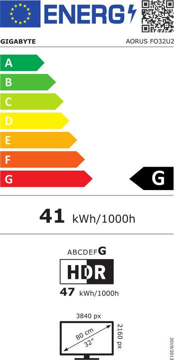 Energy Label Gigabyte Aorus FO32U2 (3840 x 2160 Pixels, 31.50")