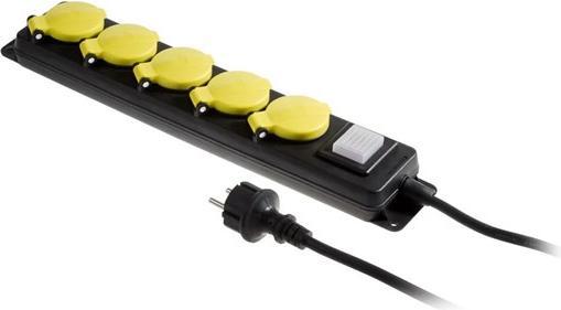 Produktbild AW Tools AWTOOLS PRZEDŁUŻACZ WARSZTATOWY CZARNY 5 GNIAZDA 5,0m Z UZIEMIENIEM, WYŁĄCZNIK IP44 3x1,5mm (5 m)