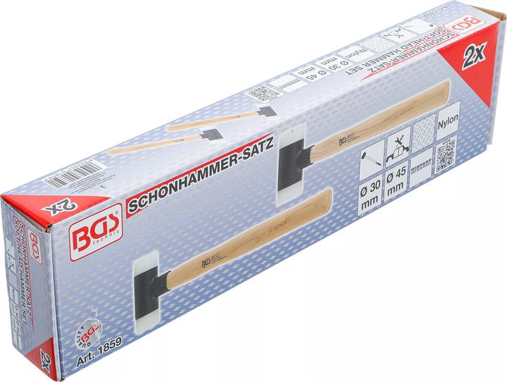 Produktbild BGS Schonhammer-Satz | Hickory-Stiel | rückschlagfrei | Ø 30 / 45 mm | 300 / 550 g | 2-tlg. (1068 g)
