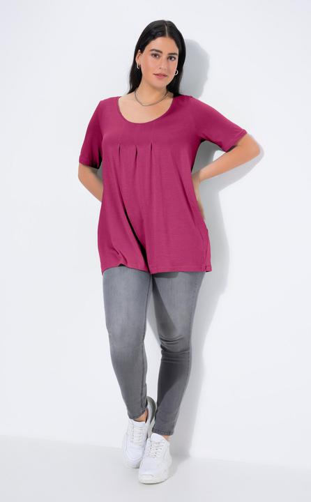 Produktbild Ulla Popken T-Shirt, Zierfalten, A-Linie, Rundhals, Halbarm, Modal (62)