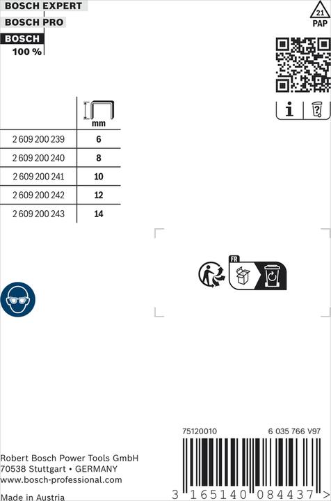 Produktbild Bosch Professional Zubehör Feindrahtklammer Typ 59, 10,6 x 0,72 x 12 mm, 1000er-Pack