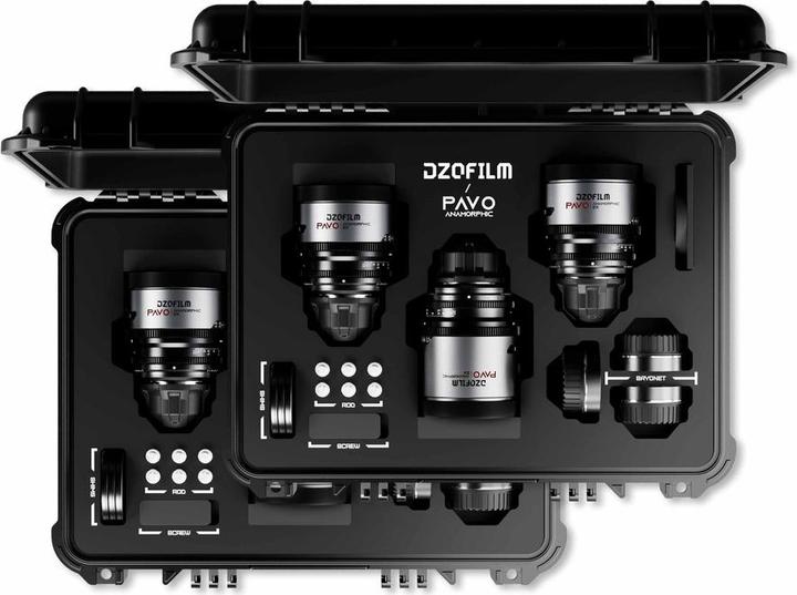Immagine prodotto Dzofilm Kit di 6 lenti anamorfiche Pavo 2x (28/32/40/55/75/100mm T2.1/T2.4) per attacco PL/EF (S35) metriche (C-mount, PL, APS-C / DX)