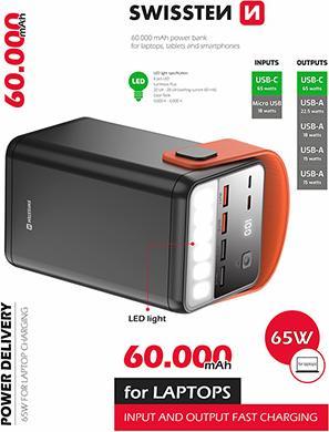 Actual product image Swissten Power Line (60000 mAh, 65 W, 222 Wh)