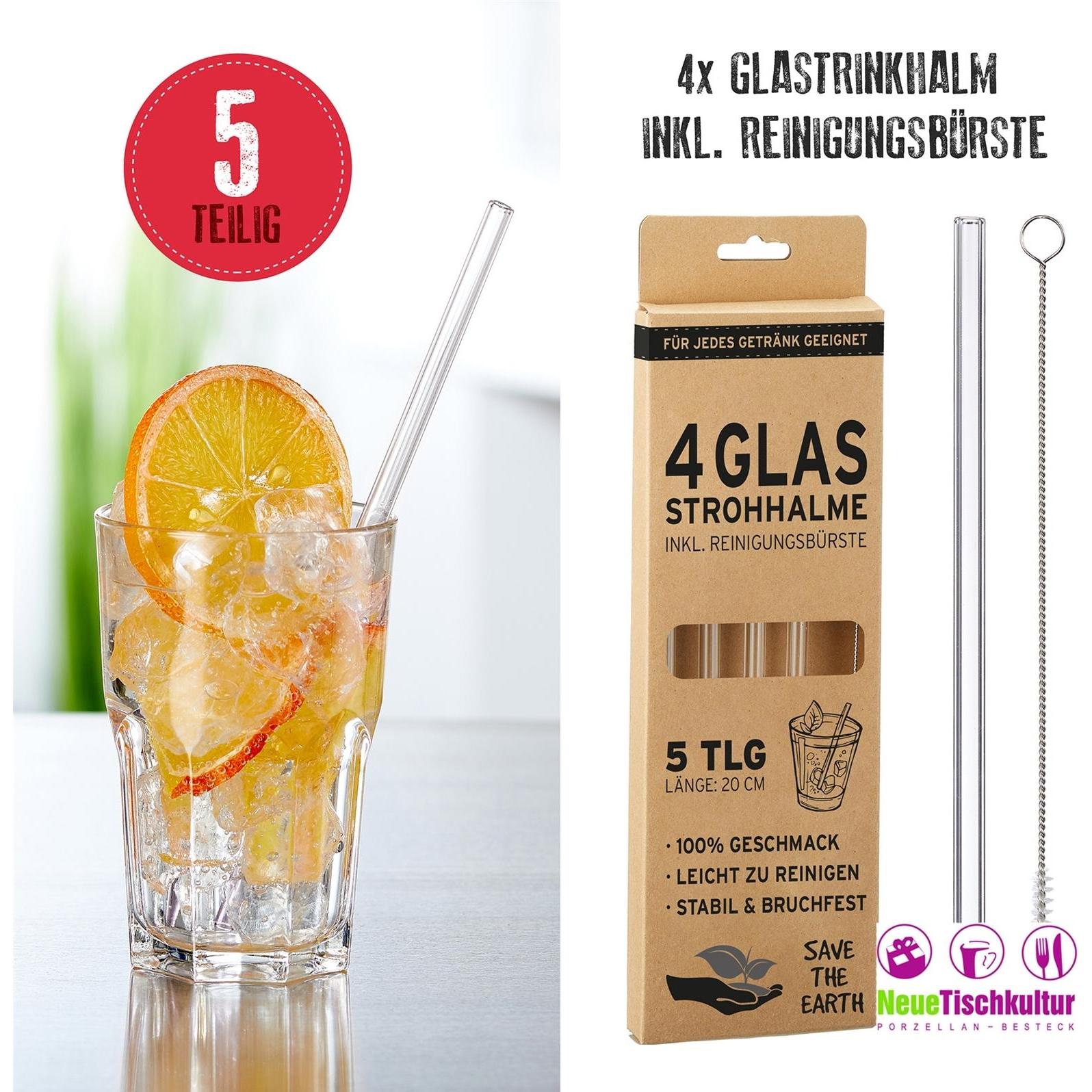 Thumbnail - neuetischkultur Glas-Trinkhalm 4er Set, Strohhalm, Transparent