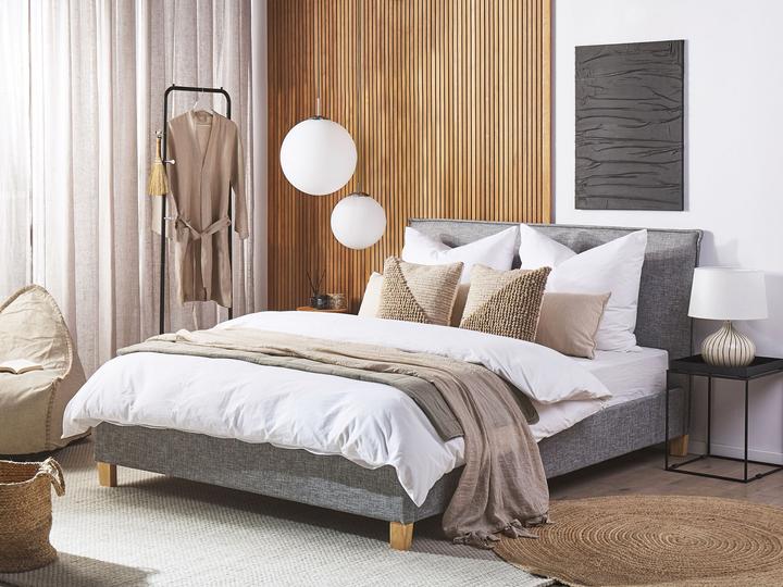 Actual product image Beliani Upholstered bed linen look grey slatted frame 160 x 200 cm SENNEZ (160 x 200 cm)