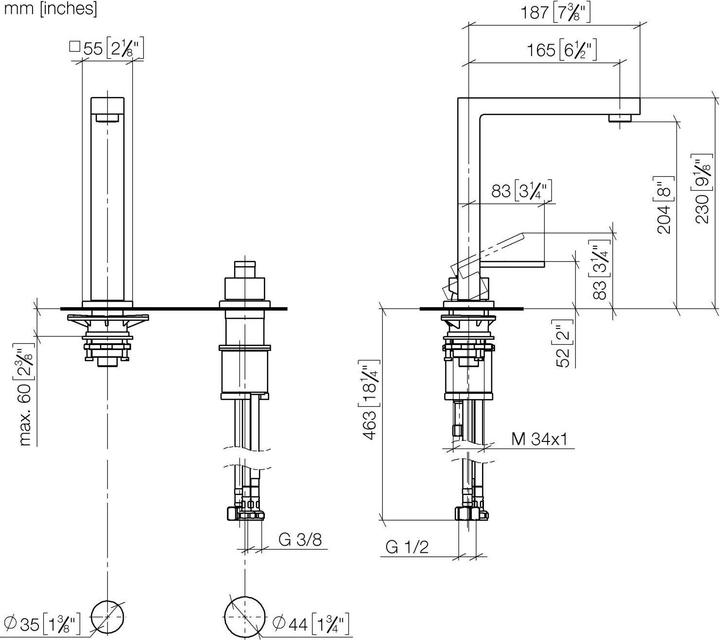 Actual product image Dornbracht kitchen - Lot BAR TAP two-hole mixer with single rosettes, swivel 360 degrees, projection