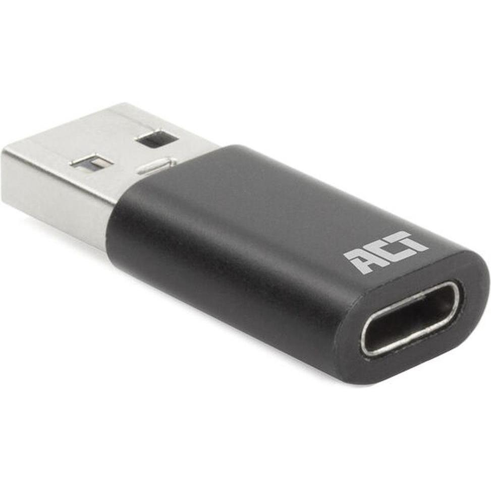 ACT USB-A male to USB-C female adapter (USB-A), Adattatore dati + video, Nero