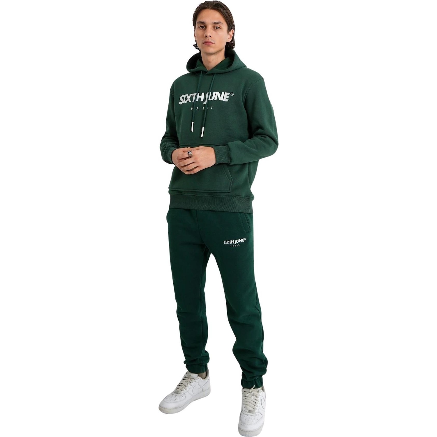 Sixth June, Herren, Pullover, besticktes hoodie essentials, Grün, (XS)