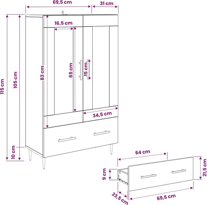 Produktbild vidaXL Highboard (31 x 69.50 x 115 cm)