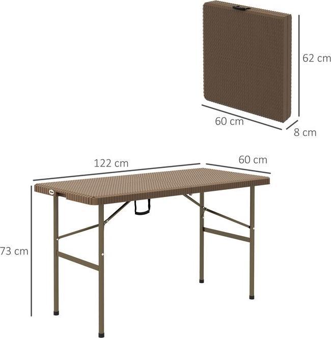 Actual product image Swisshandel24 Folding camping table with rattan look, for 4 people, loadable up to 50 kg, HDPE, brown