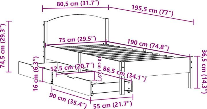 Image du produit vidaXL Bettgestell (75 x 190 cm)