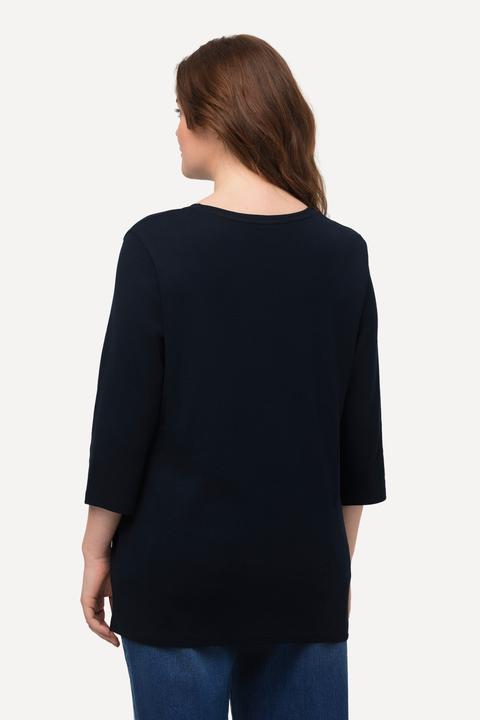 Immagine prodotto Ulla Popken Maglia di jersey a costine in cotone biologico con scollo a V e maniche a 3/4 (46, 48)