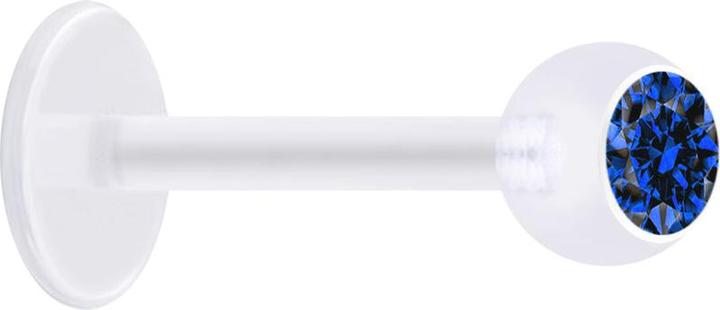 Produktbild Star Piercing Micro Labret transparent mit Kugel und Kristall dunkelblau (ohne Messing, Kunststoff)