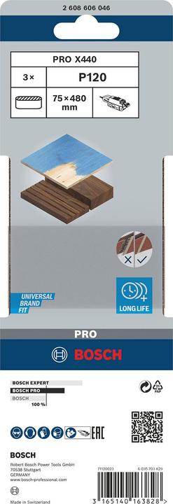 Image du produit Bosch Professional Zubehör PRO X440 bande abrasive, 75 x 480 mm, G120 (120)