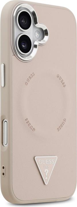 Productafbeelding Guess Case Magsafe PU Leather Case With Triangle Logo Silver Metal Camera Frame For iPhone 17 Pink (Apple iPhone 17)