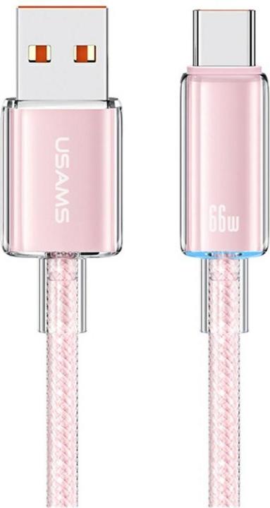 Actual product image Usams US-SJ658 Type-C 6A Fast Charging Transparent Data Cable With Light - Cloud Series 1.2M - Pink (1.20 m, 66 W)